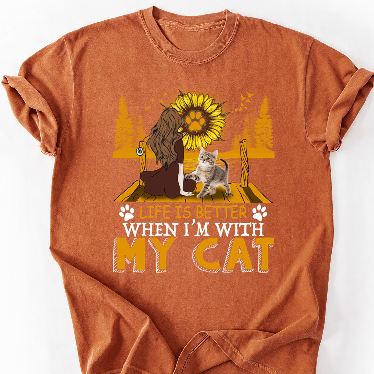 Best When Im With My Cat Sunflower Tee