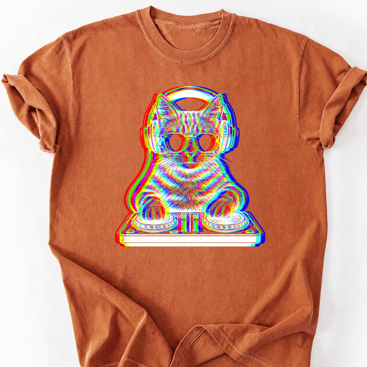 EDM Trippy DJ Cat Headphones Tee