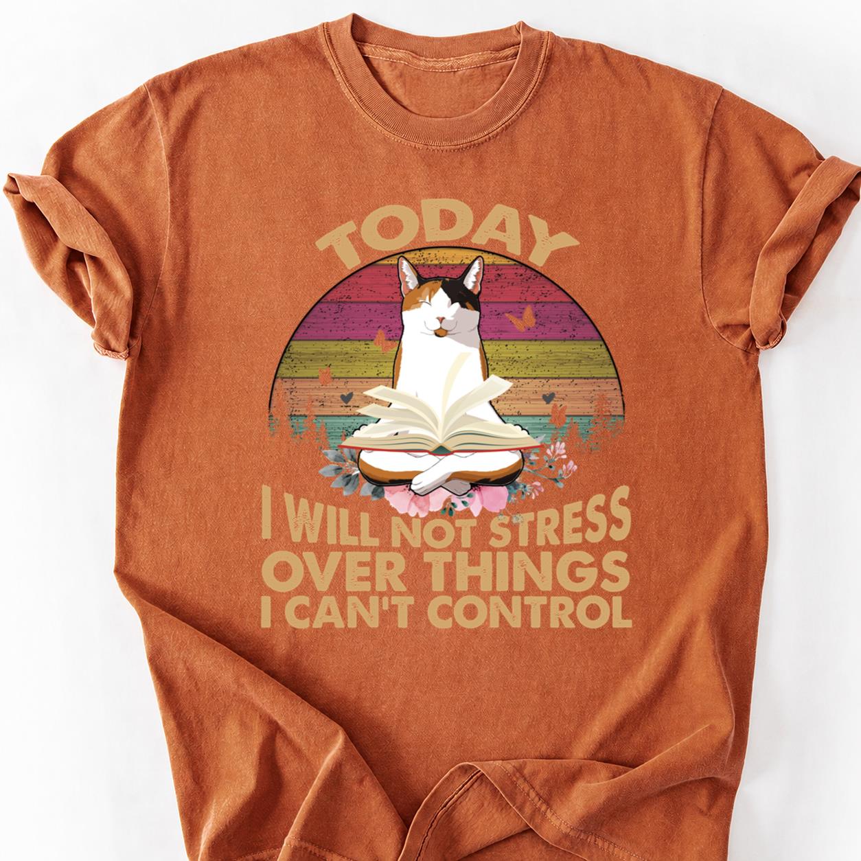 Today No Stress Cat Meditating Tee