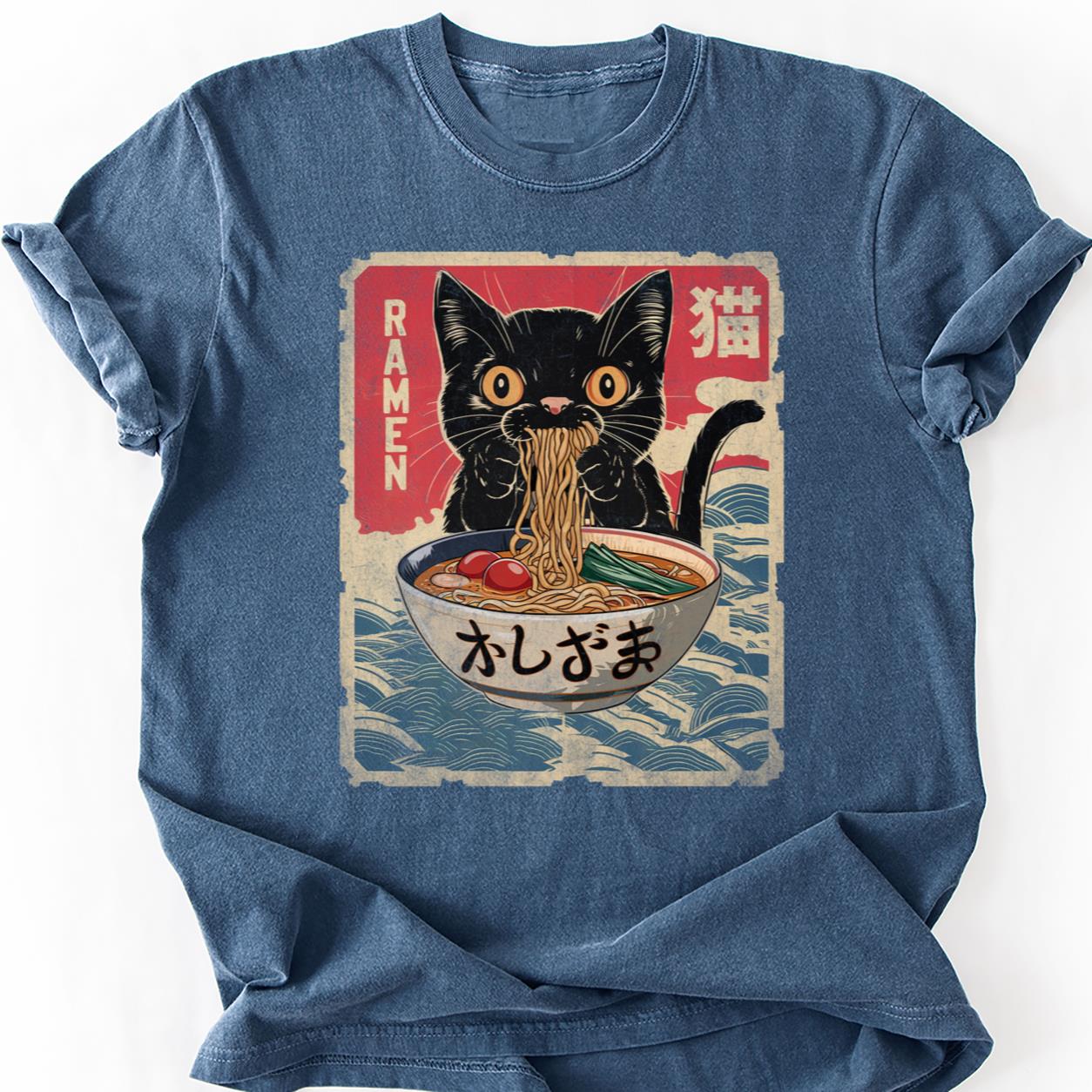 Anime Cat Ramen Woodblock Tee