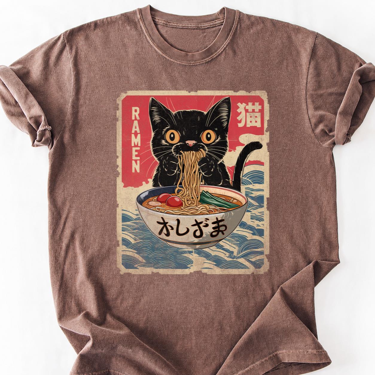 Anime Cat Ramen Woodblock Tee