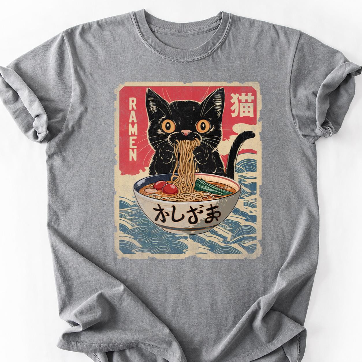 Anime Cat Ramen Woodblock Tee
