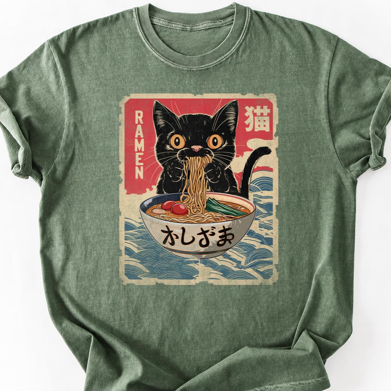 Anime Cat Ramen Woodblock Tee