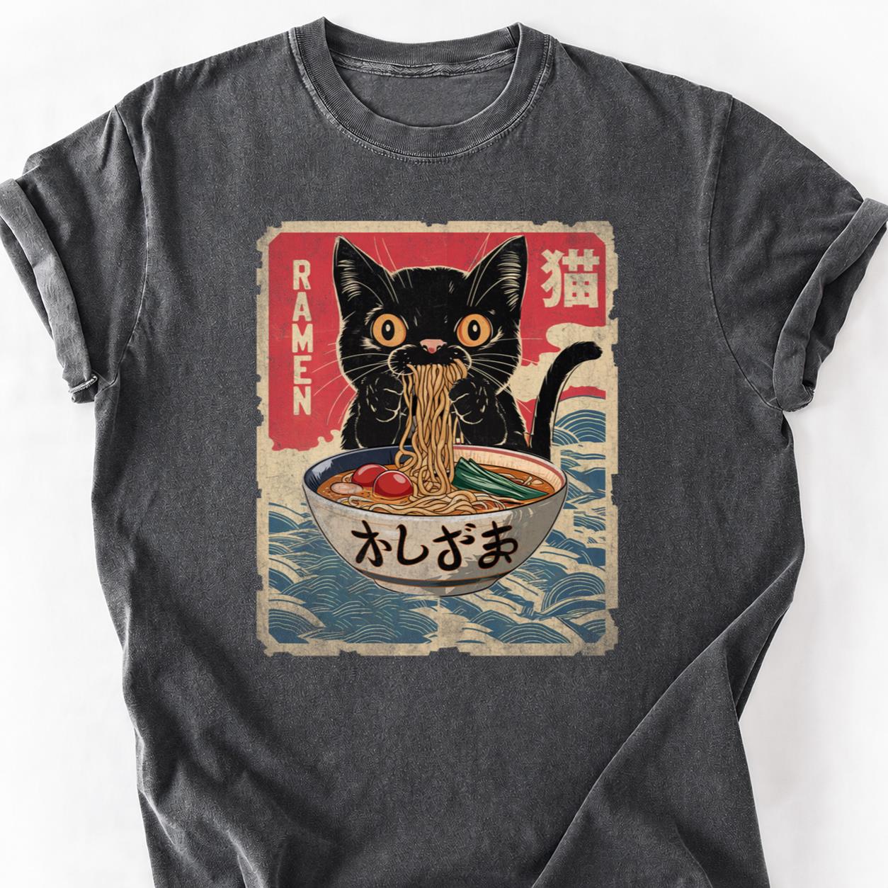 Anime Cat Ramen Woodblock Tee