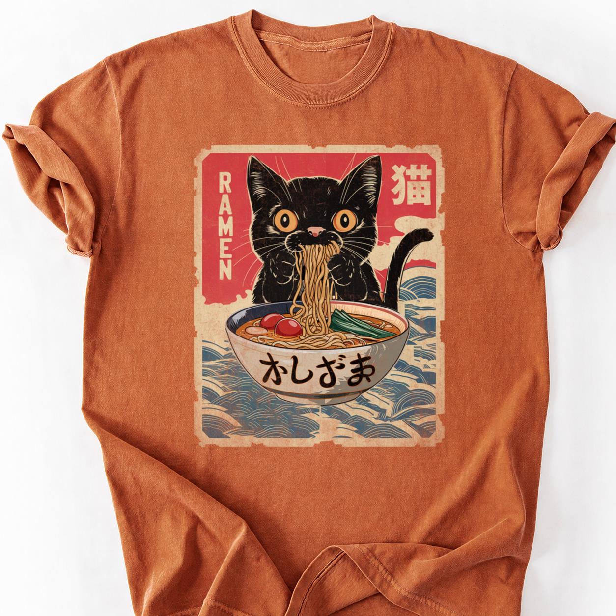 Anime Cat Ramen Woodblock Tee