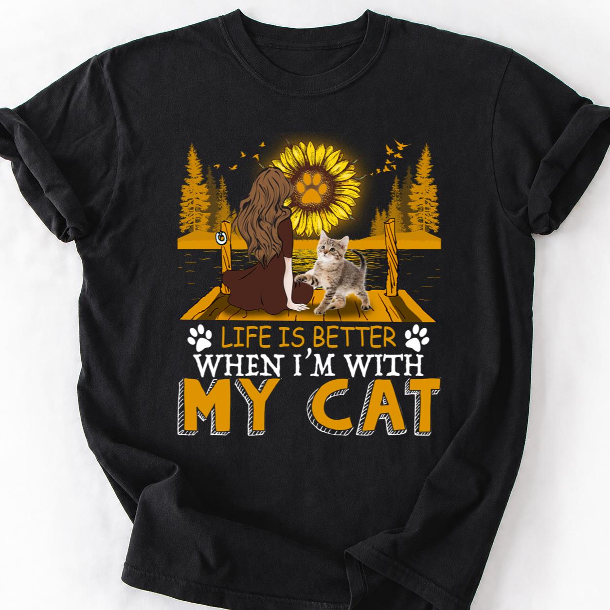 Best When Im With My Cat Sunflower Tee