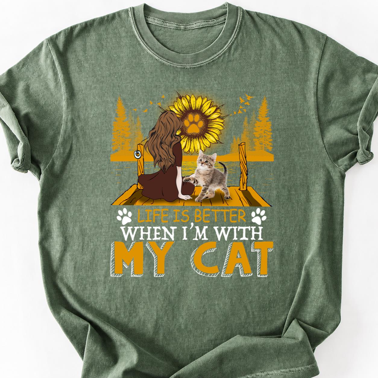 Best When Im With My Cat Sunflower Tee