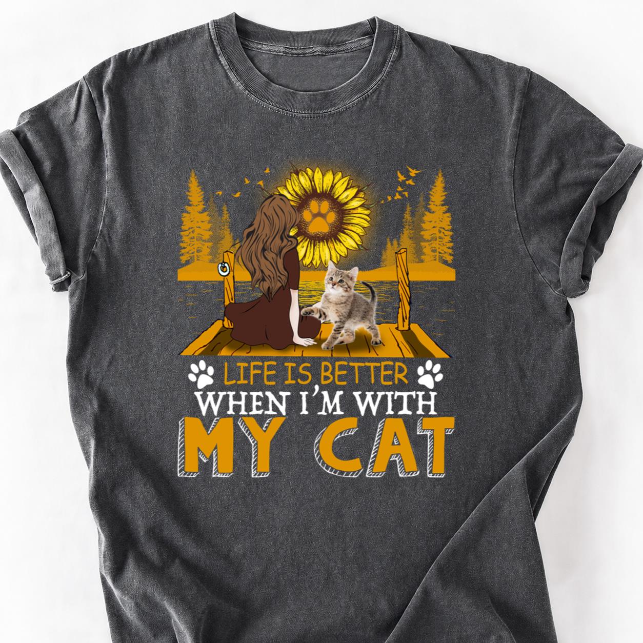 Best When Im With My Cat Sunflower Tee