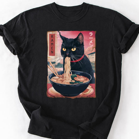 Black Cat Ramen Japanese Poster Tee