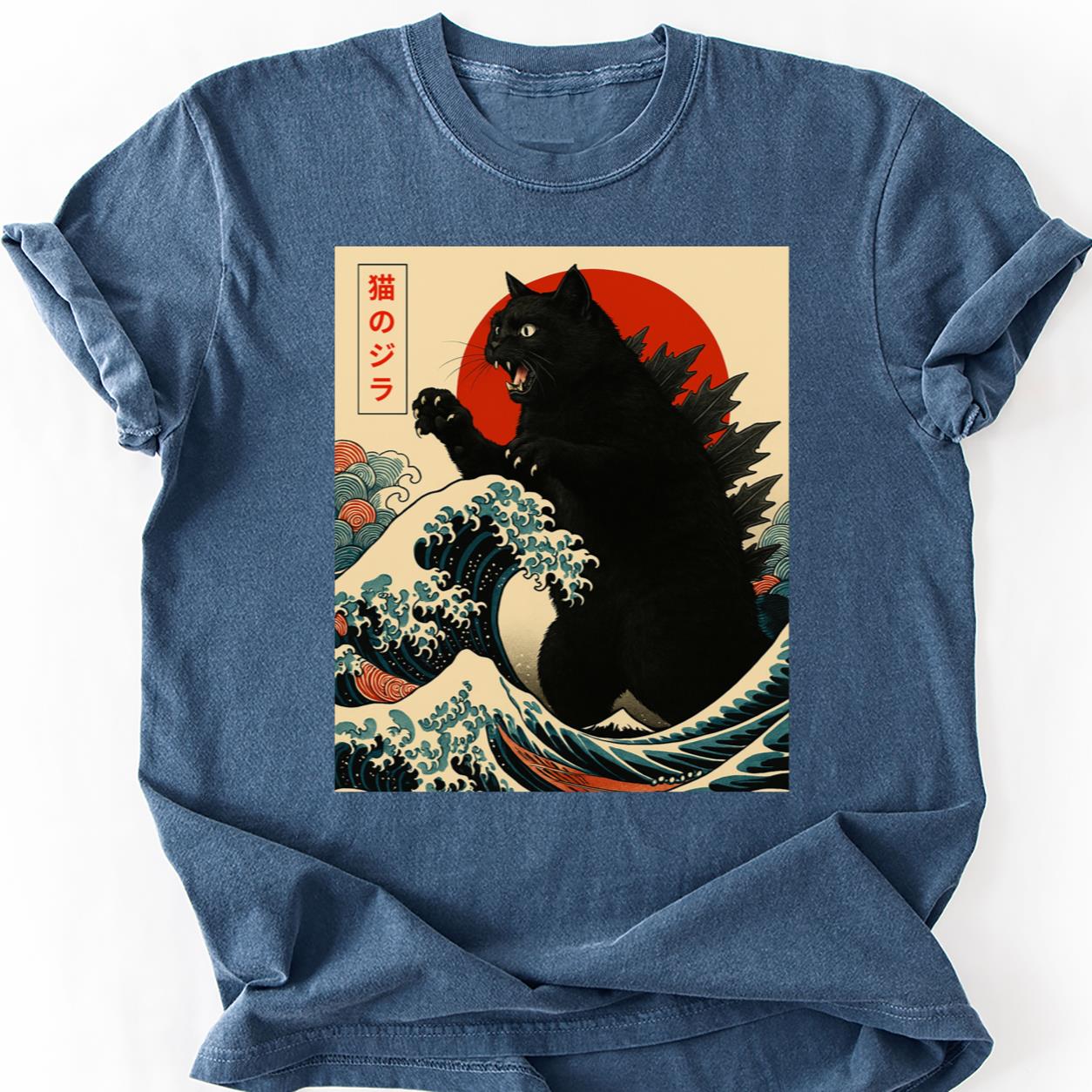 Black Catzilla Japanese Wave Tee