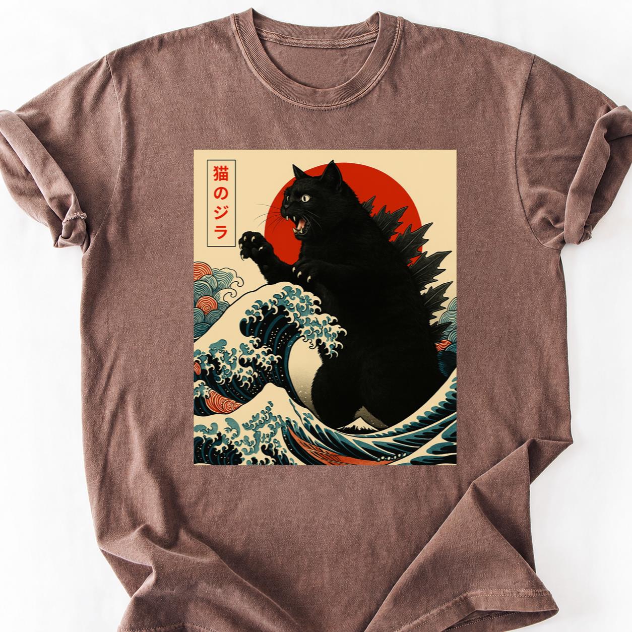 Black Catzilla Japanese Wave Tee