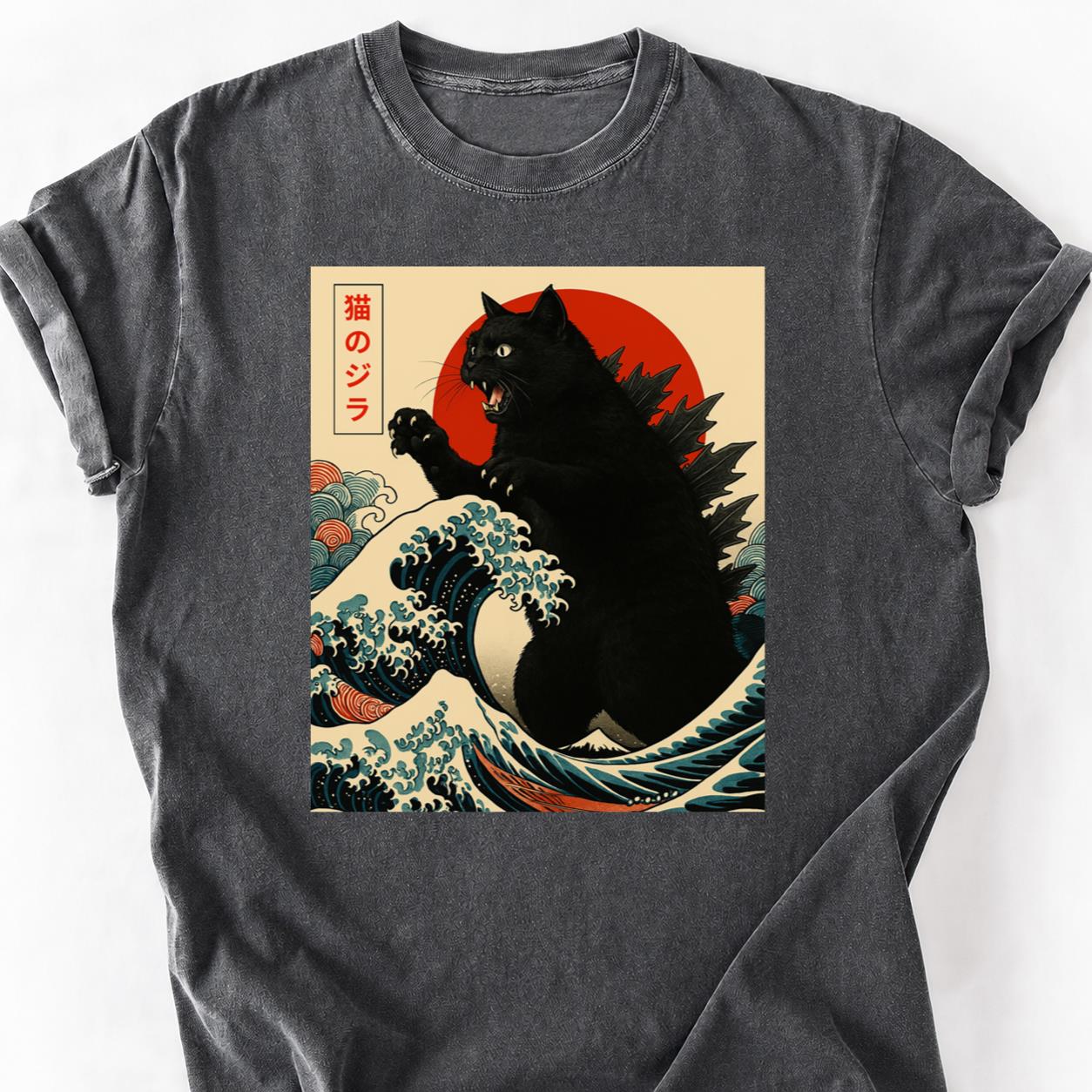 Black Catzilla Japanese Wave Tee