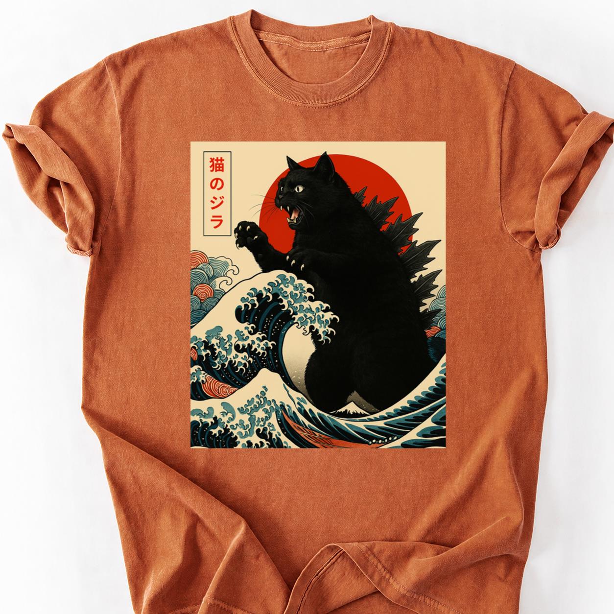 Black Catzilla Japanese Wave Tee