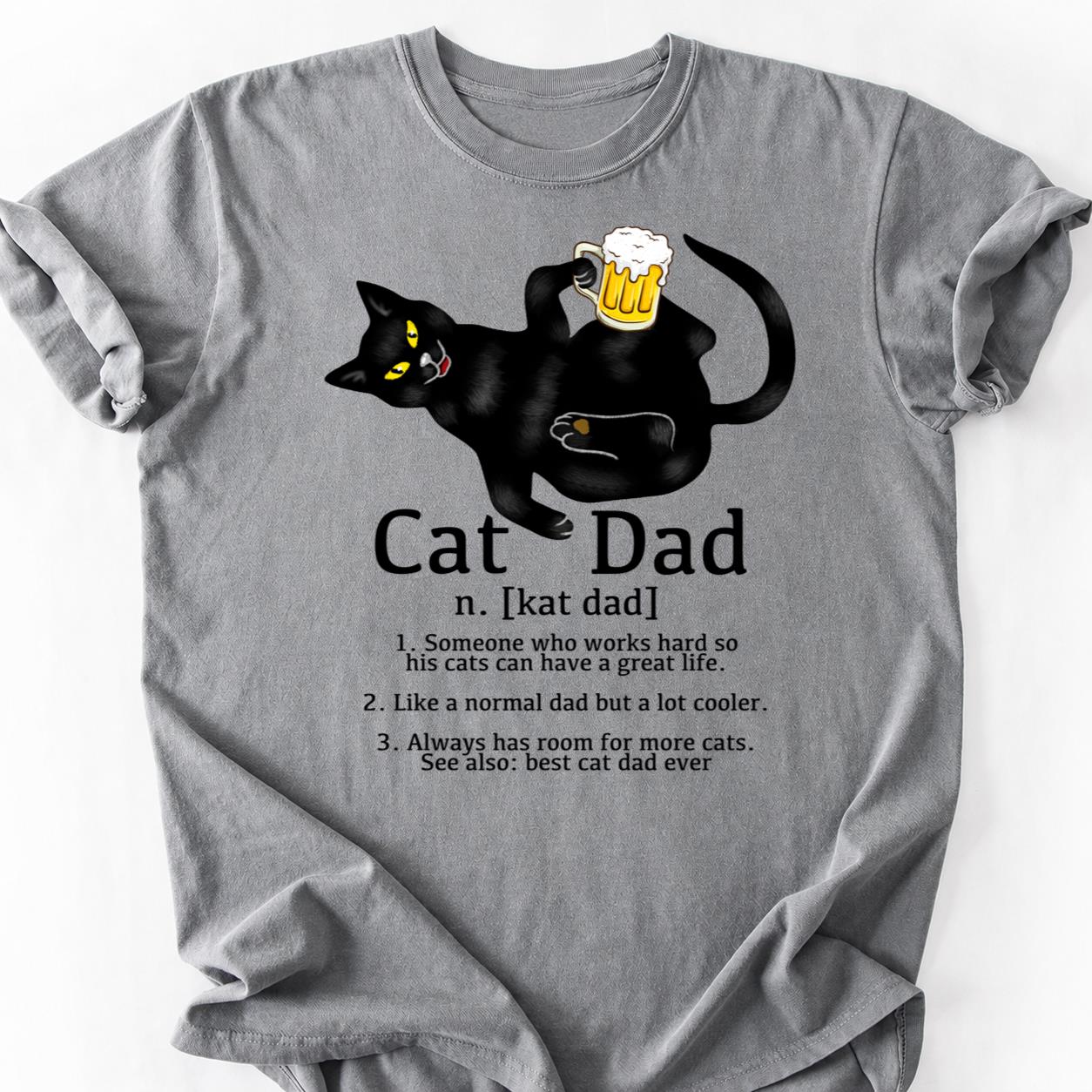 Cat Dad Beer Please Black Cat Tee
