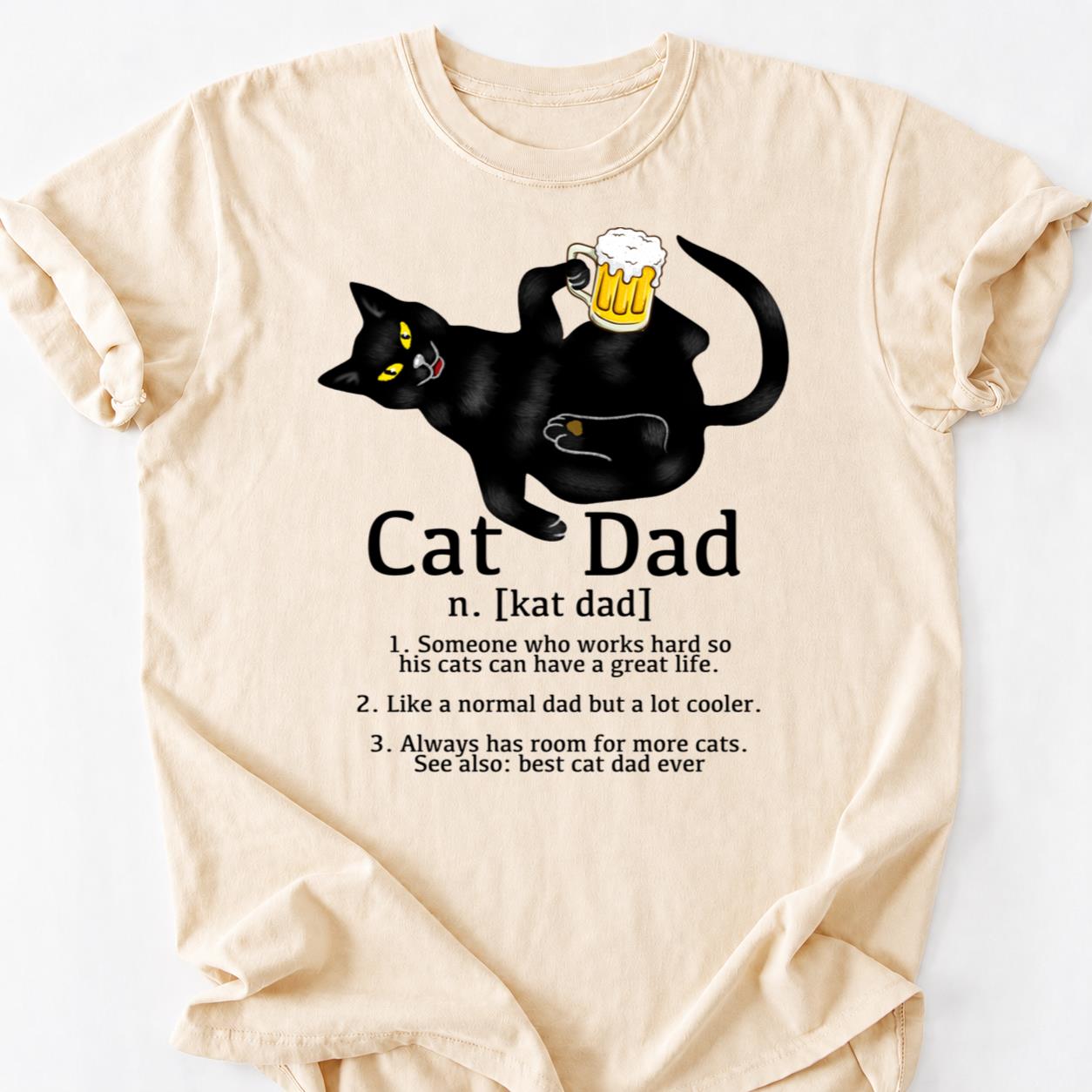 Cat Dad Beer Please Black Cat Tee