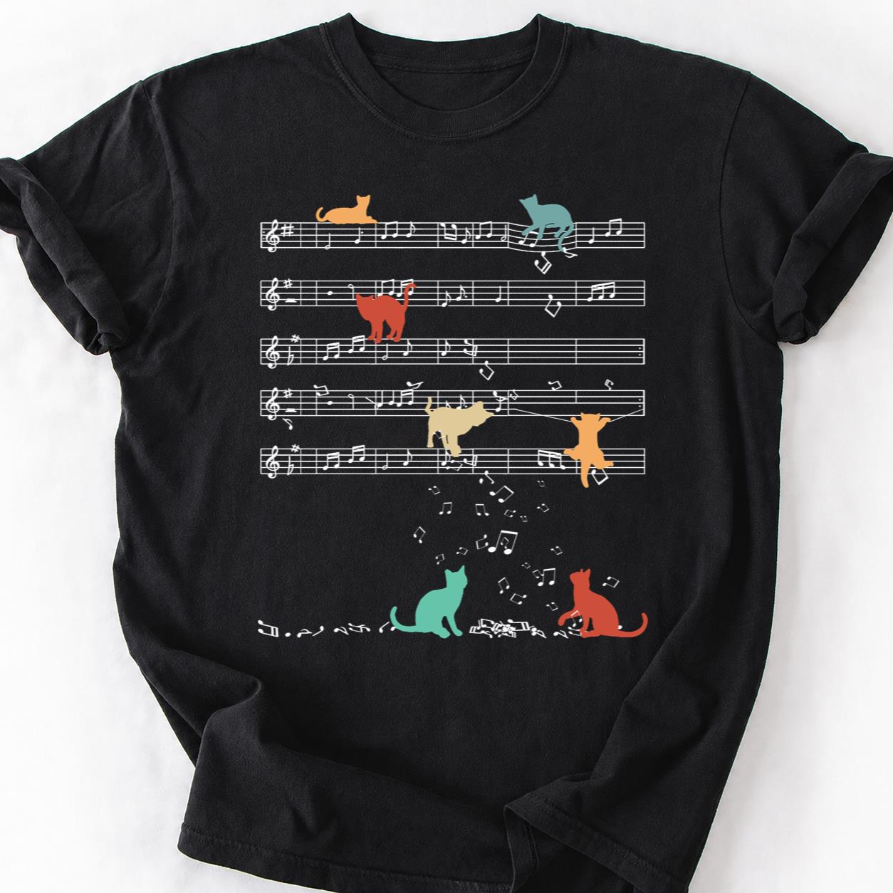 Cat Music Colorful Silhouettes Tee