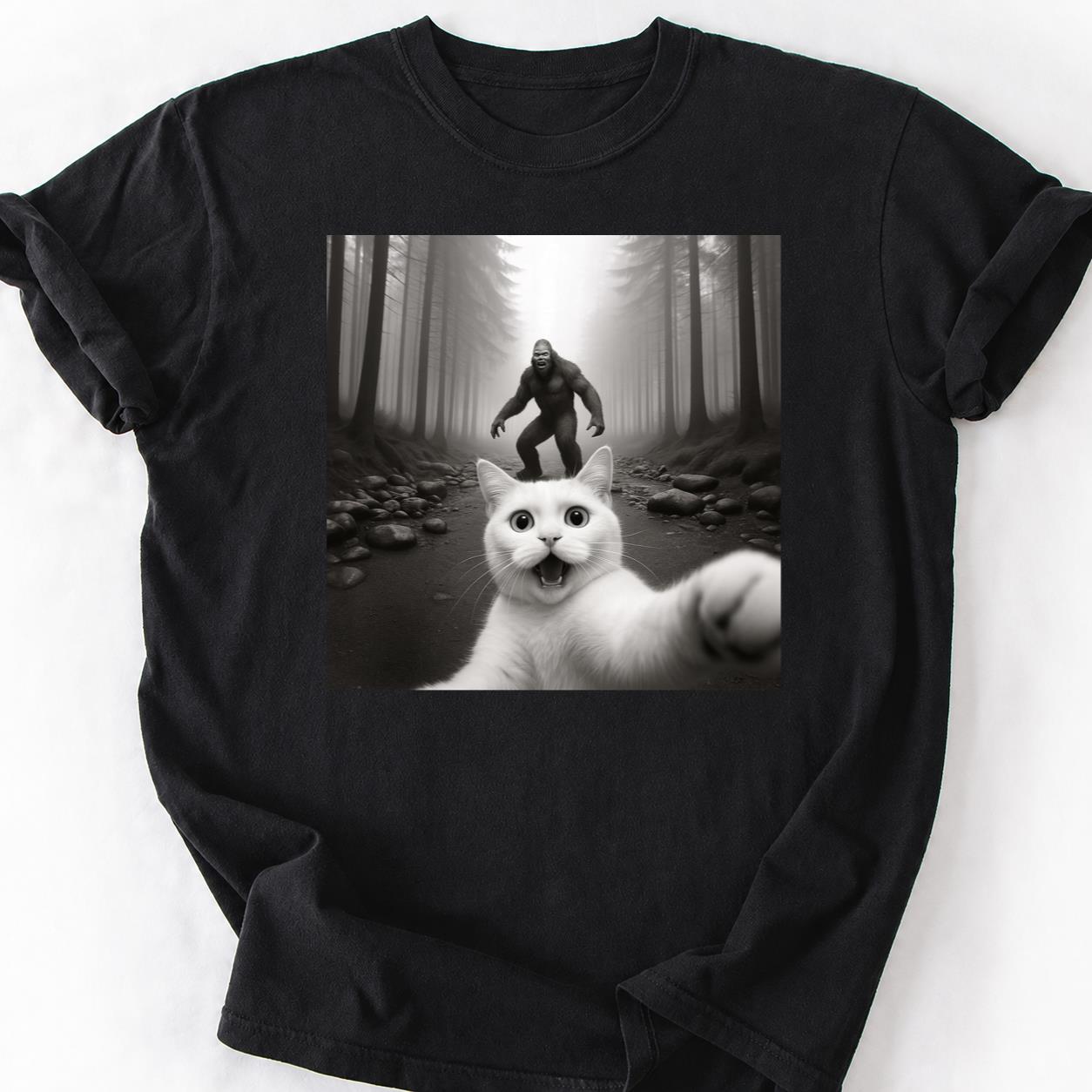 Cat Selfie Bigfoot Forest Tee