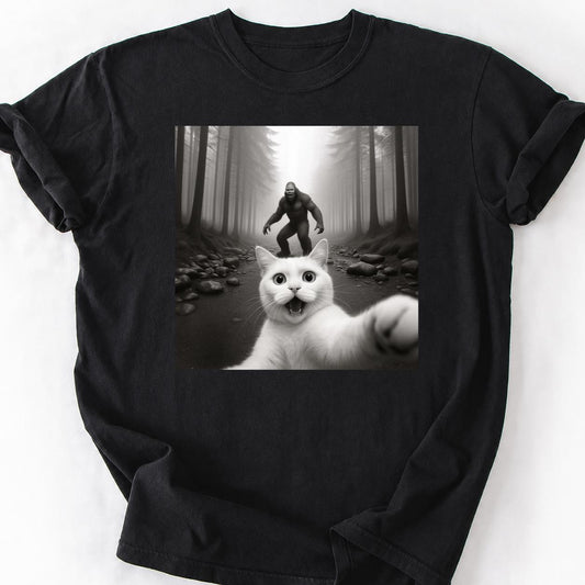 Cat Selfie Bigfoot Forest Tee