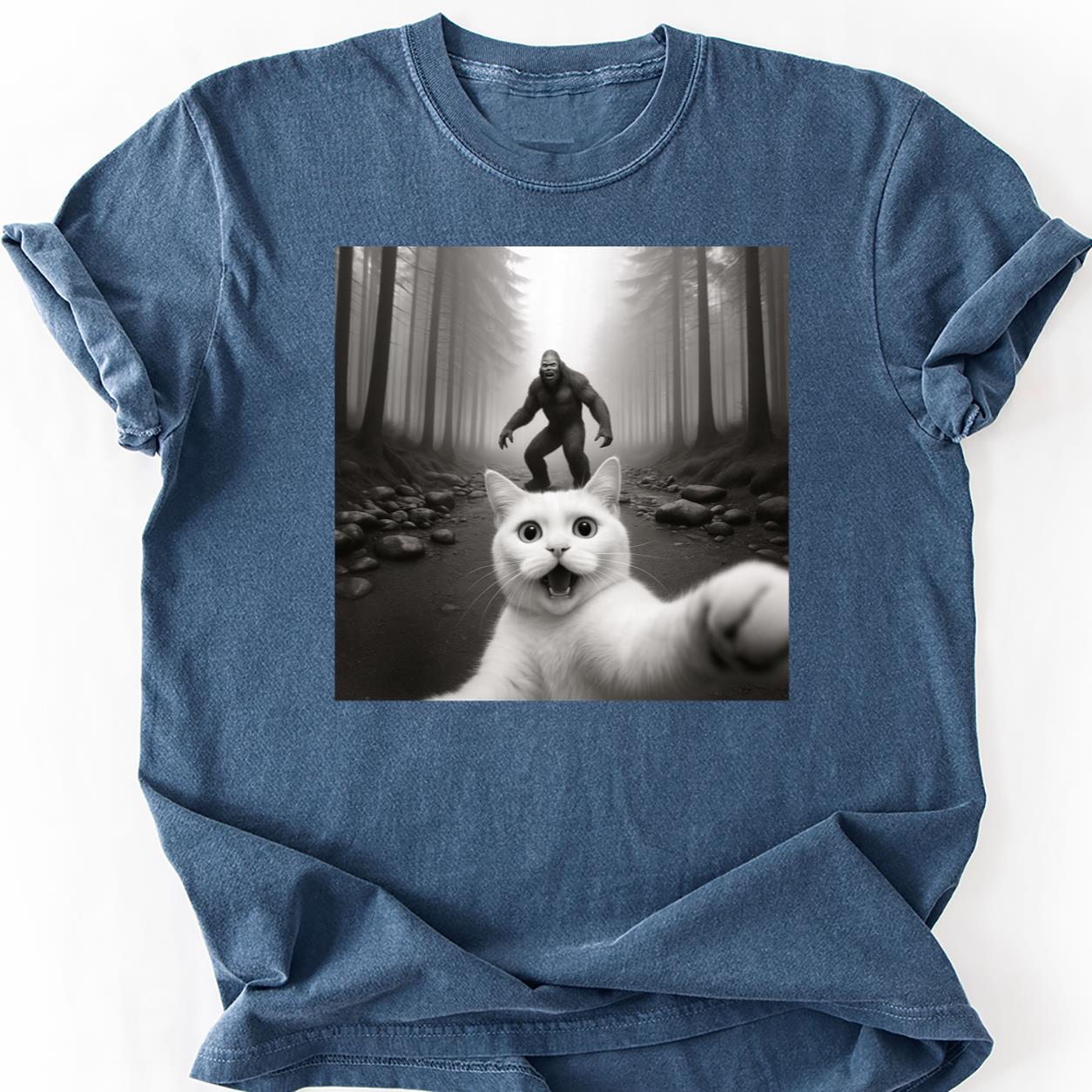 Cat Selfie Bigfoot Forest Tee