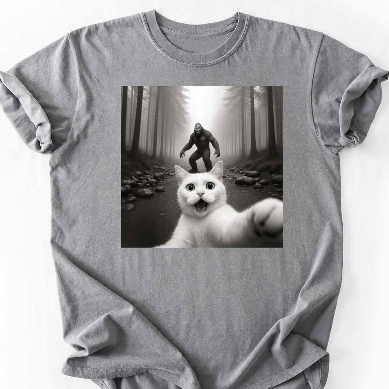 Cat Selfie Bigfoot Forest Tee