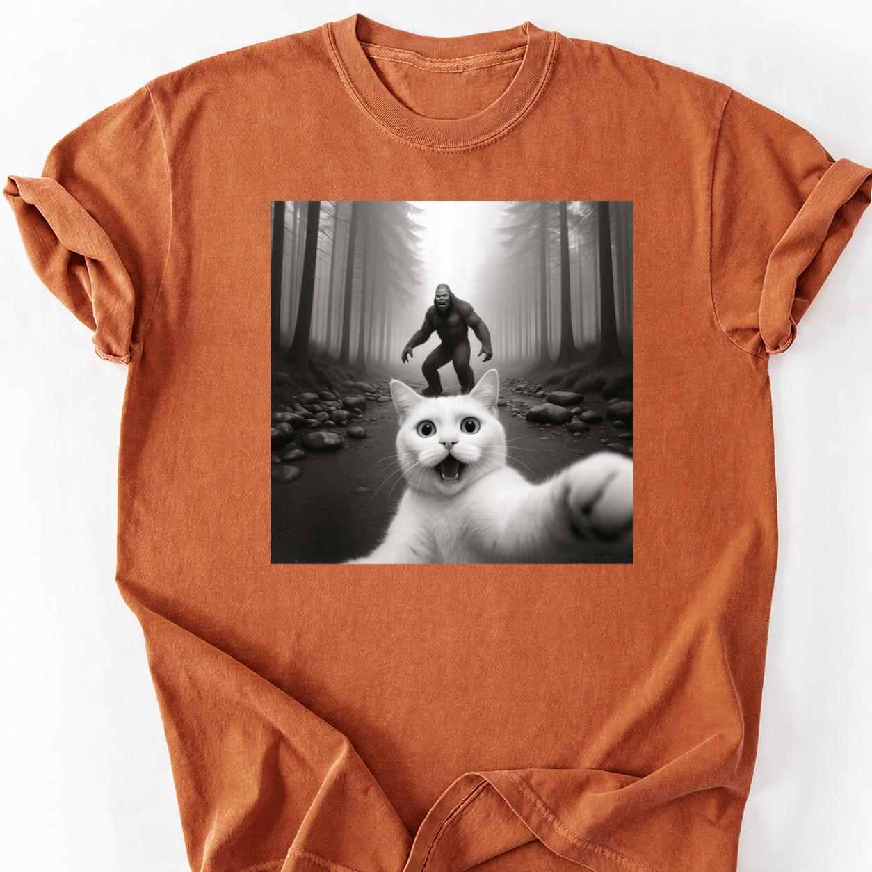 Cat Selfie Bigfoot Forest Tee