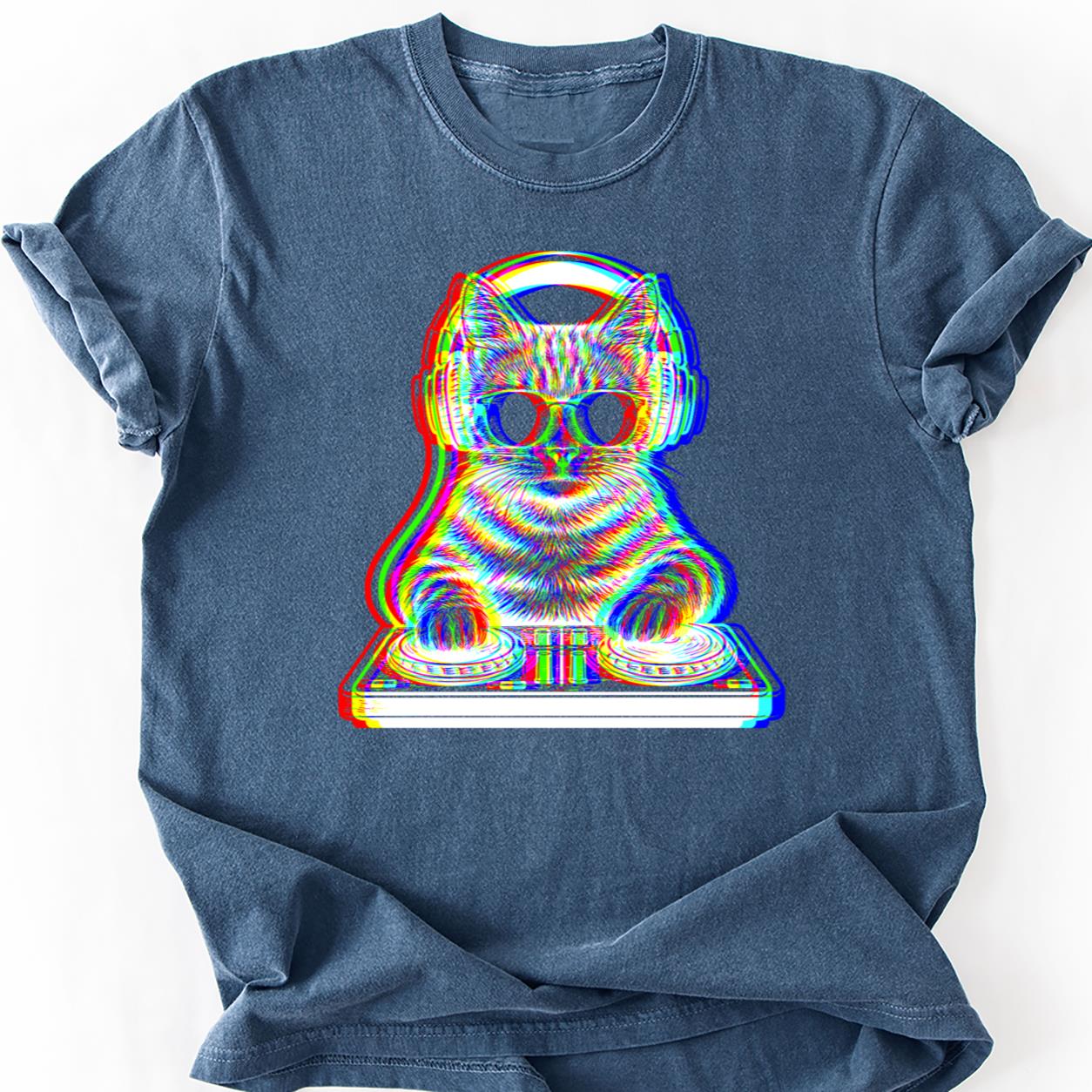 EDM Trippy DJ Cat Headphones Tee