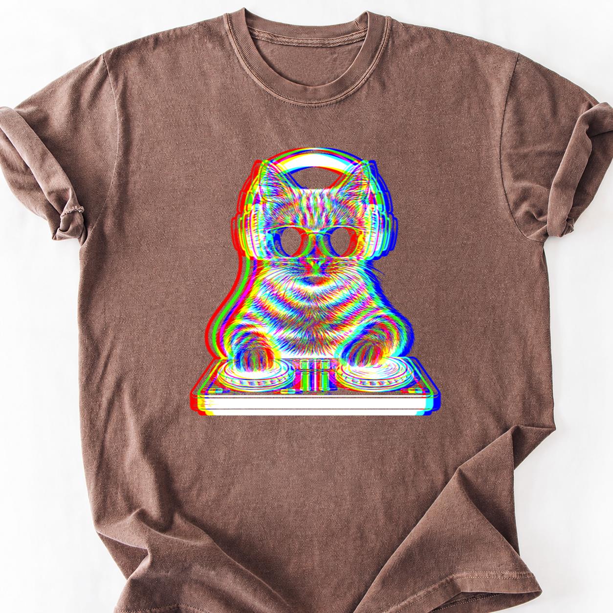 EDM Trippy DJ Cat Headphones Tee