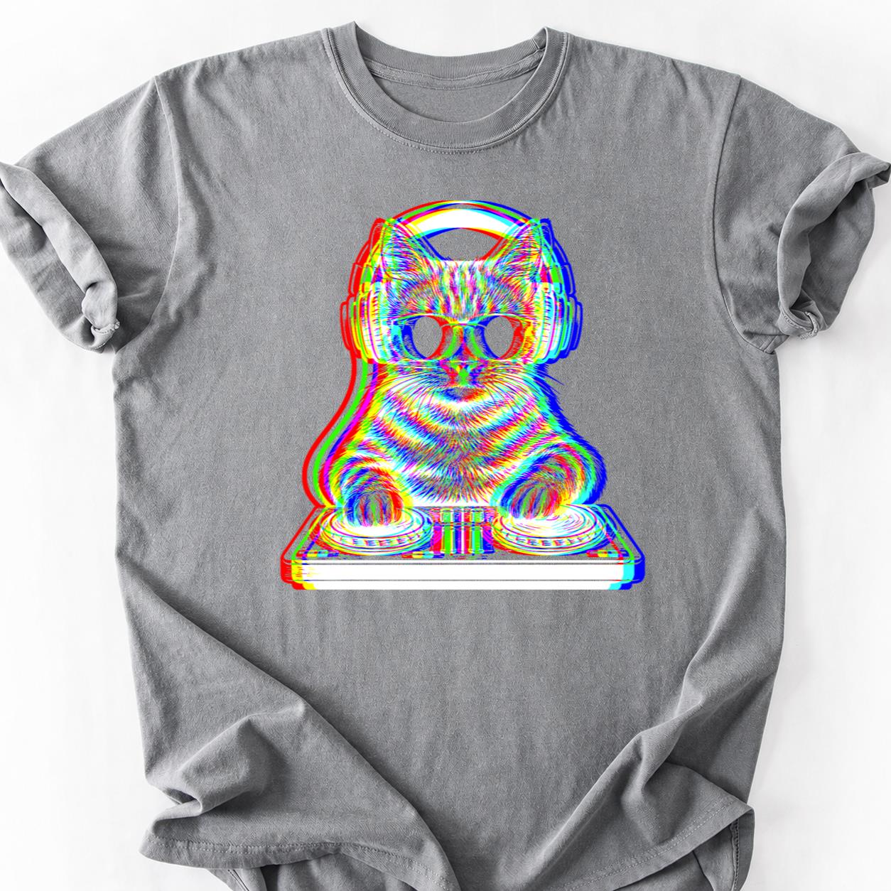 EDM Trippy DJ Cat Headphones Tee