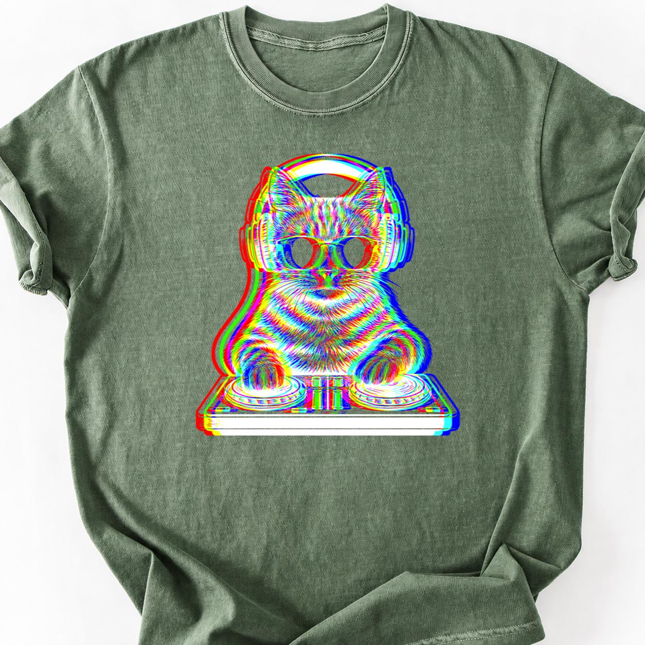 EDM Trippy DJ Cat Headphones Tee