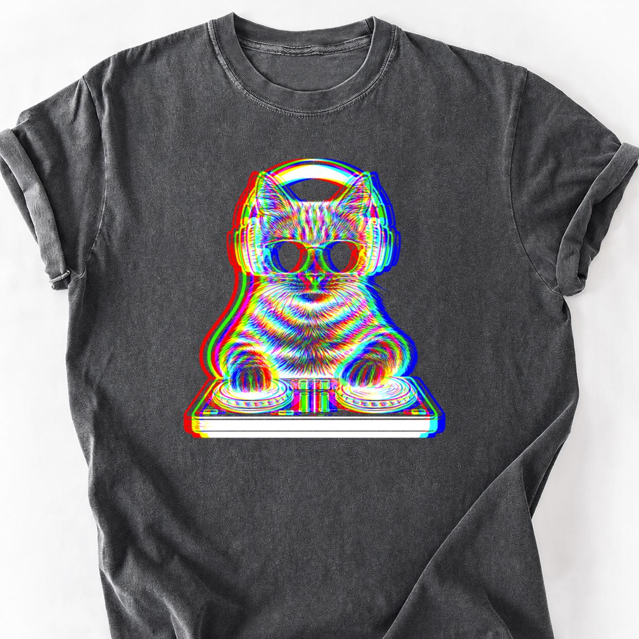 EDM Trippy DJ Cat Headphones Tee