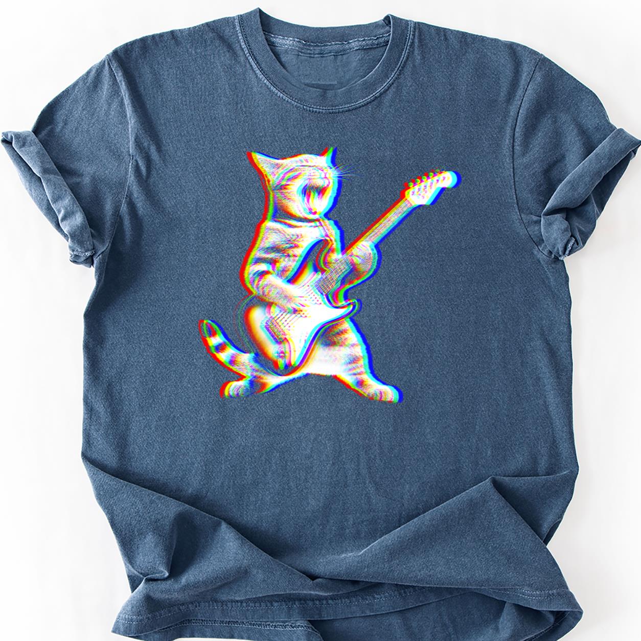 EDM Trippy Glitch Cat Guitar Tee