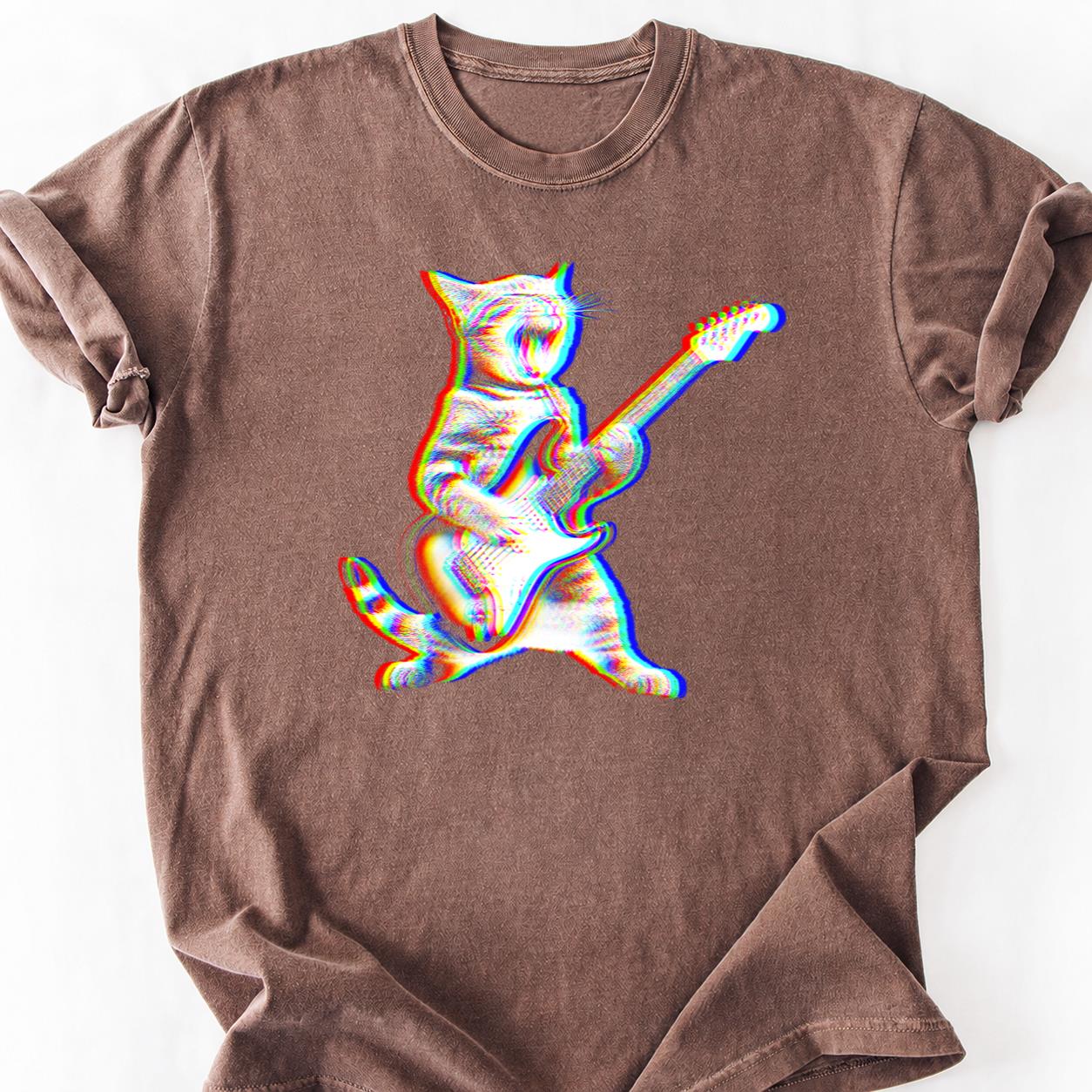EDM Trippy Glitch Cat Guitar Tee