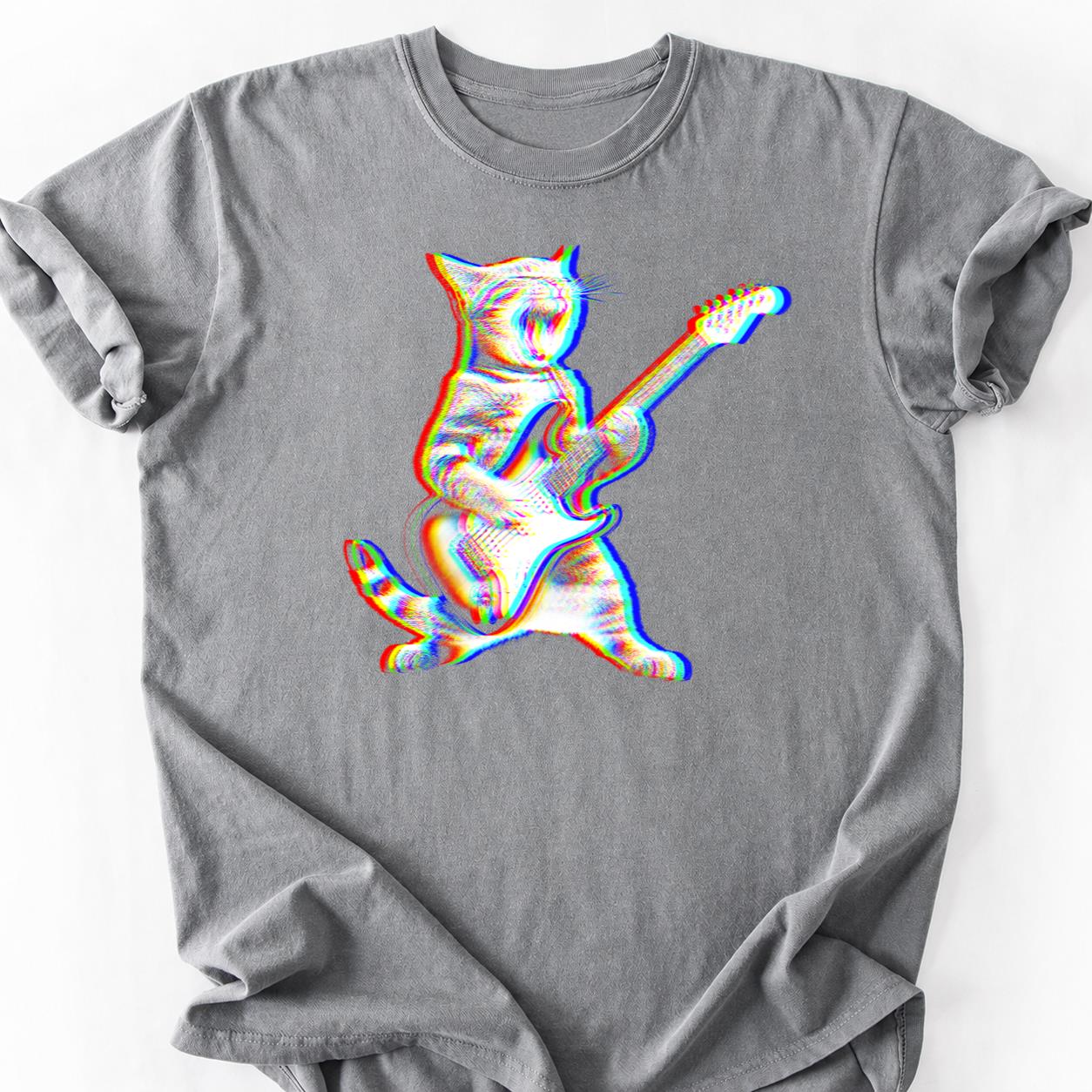 EDM Trippy Glitch Cat Guitar Tee