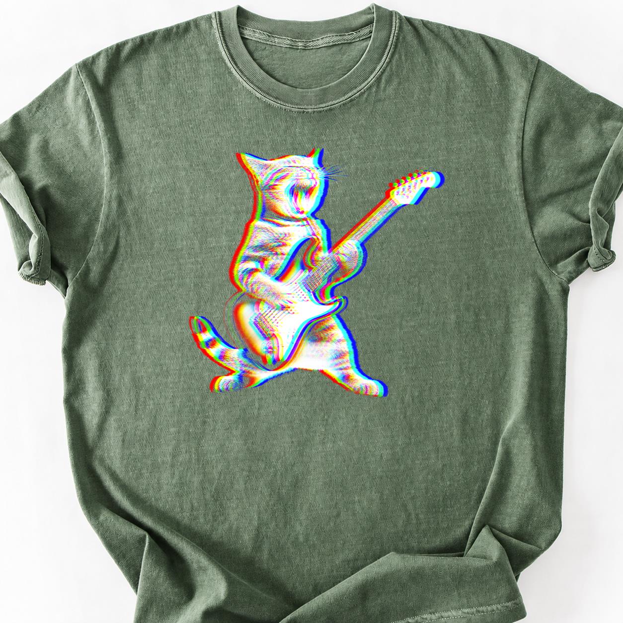 EDM Trippy Glitch Cat Guitar Tee