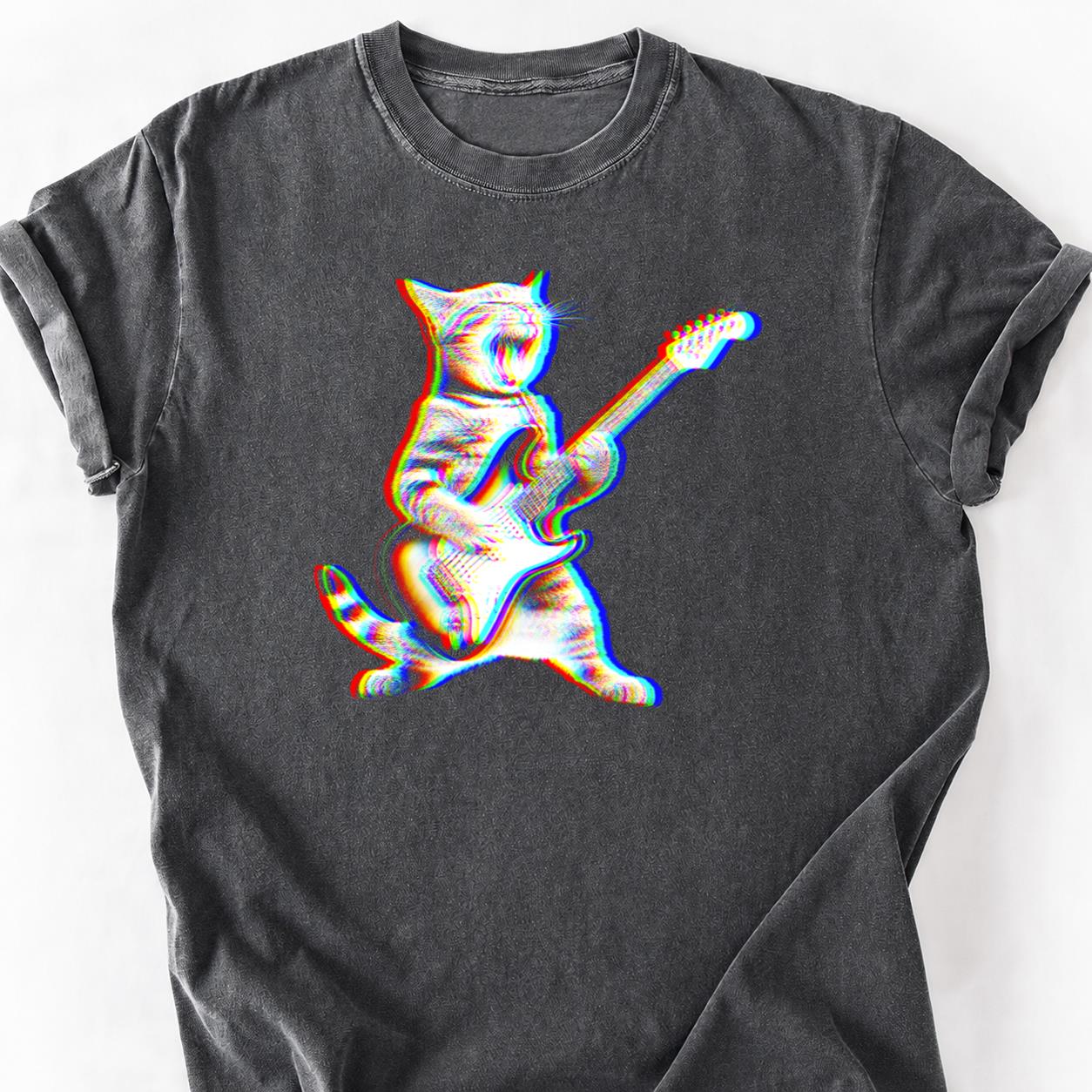 EDM Trippy Glitch Cat Guitar Tee