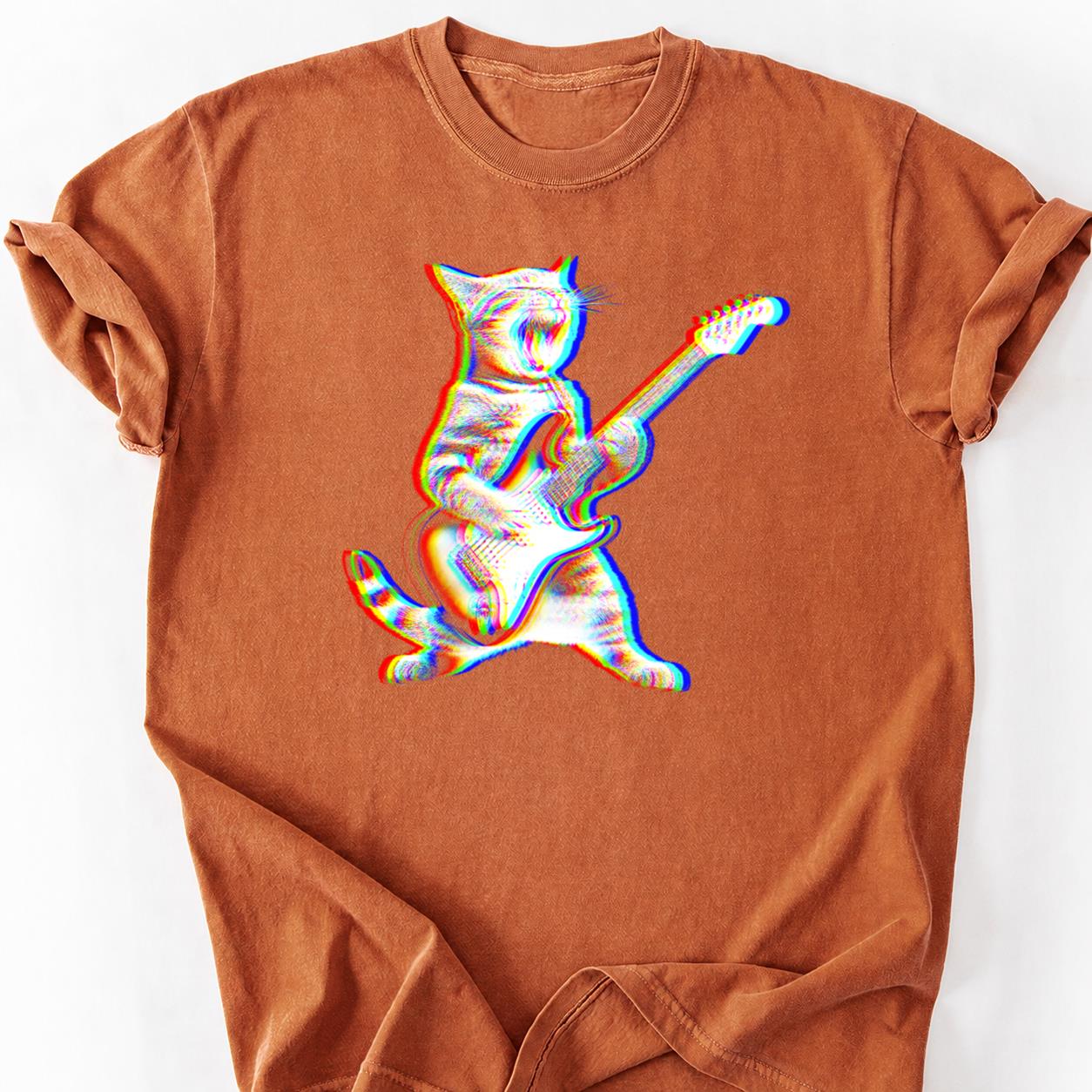 EDM Trippy Glitch Cat Guitar Tee