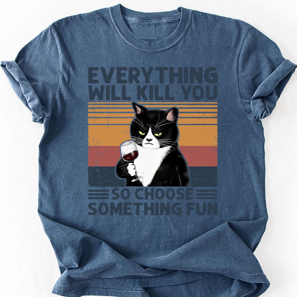 Grumpy Cat Holding Wine Retro Tee