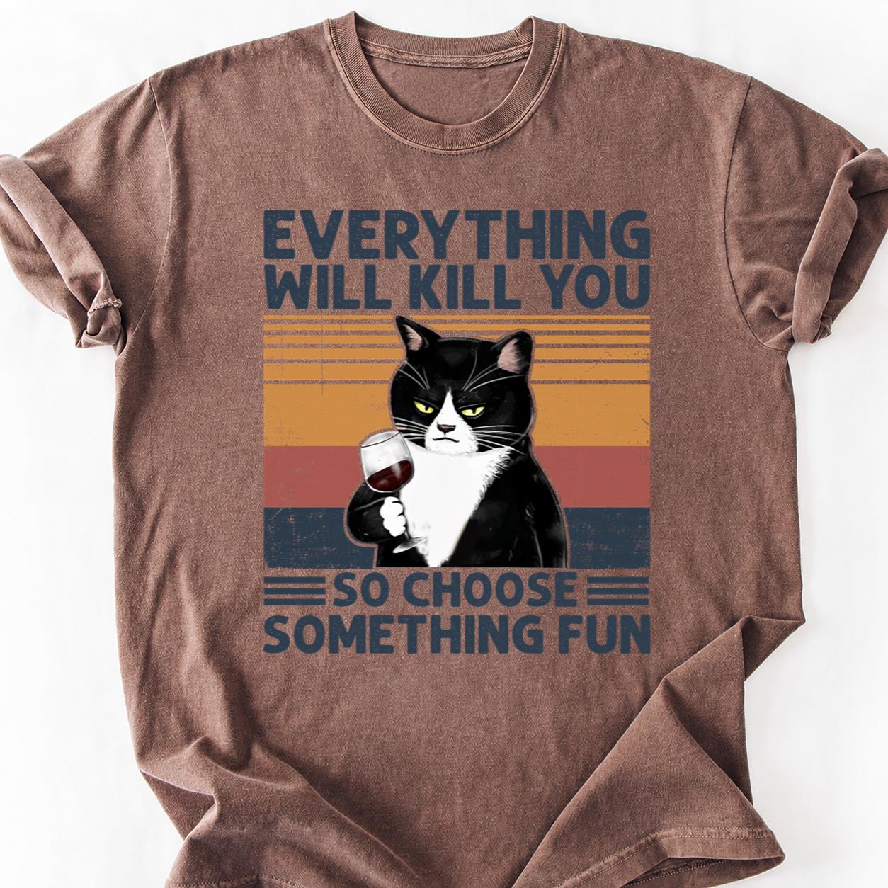 Grumpy Cat Holding Wine Retro Tee