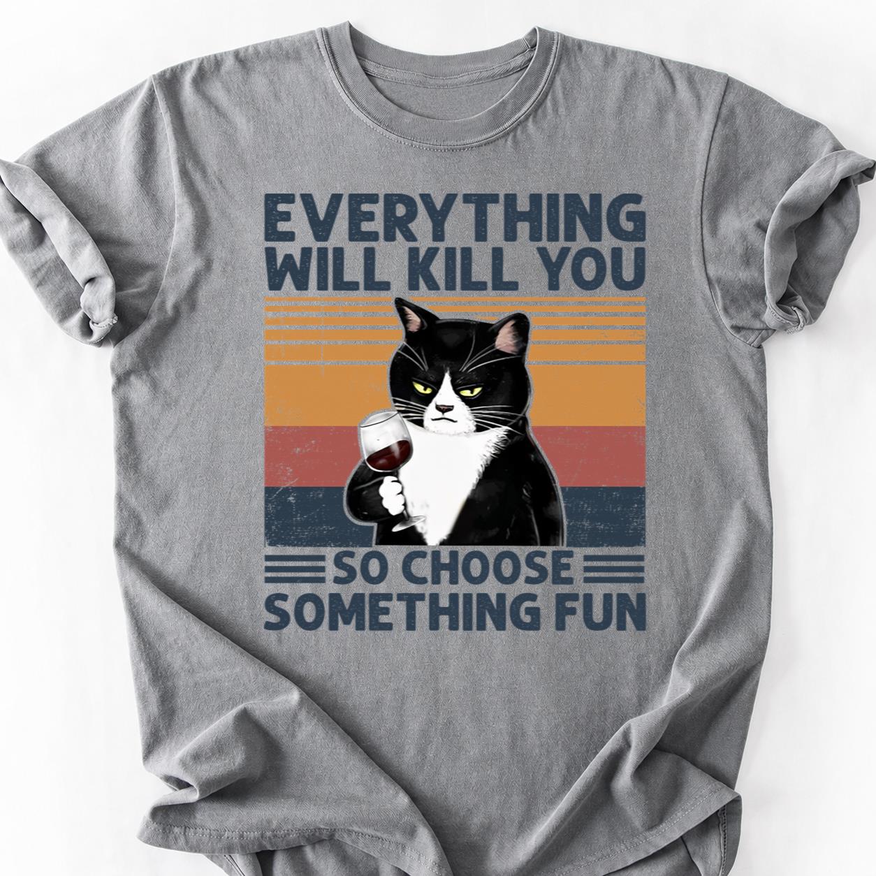 Grumpy Cat Holding Wine Retro Tee