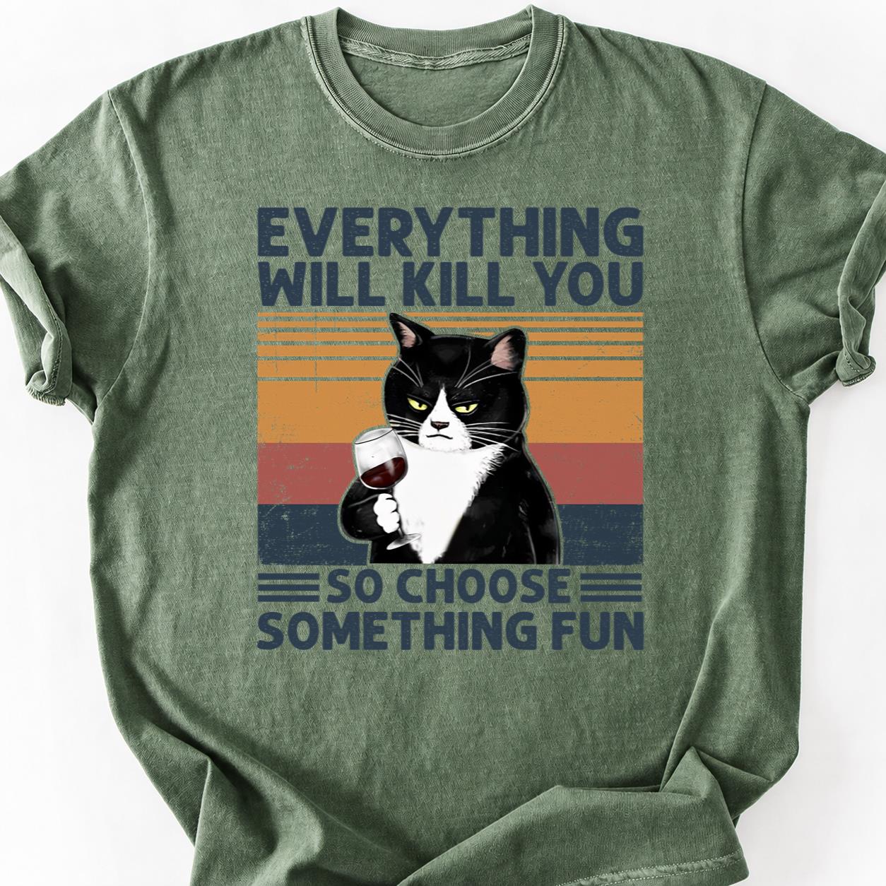 Grumpy Cat Holding Wine Retro Tee