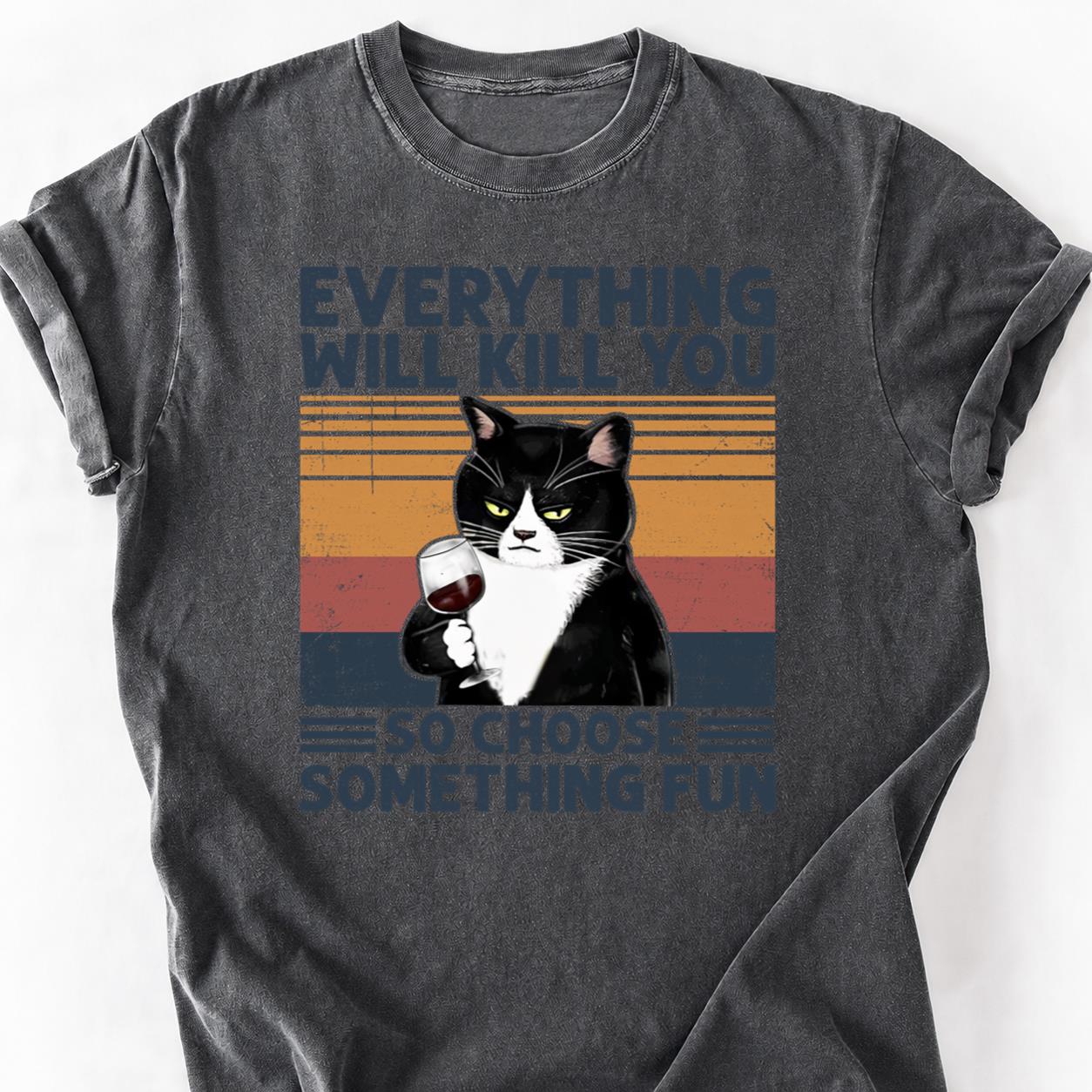 Grumpy Cat Holding Wine Retro Tee