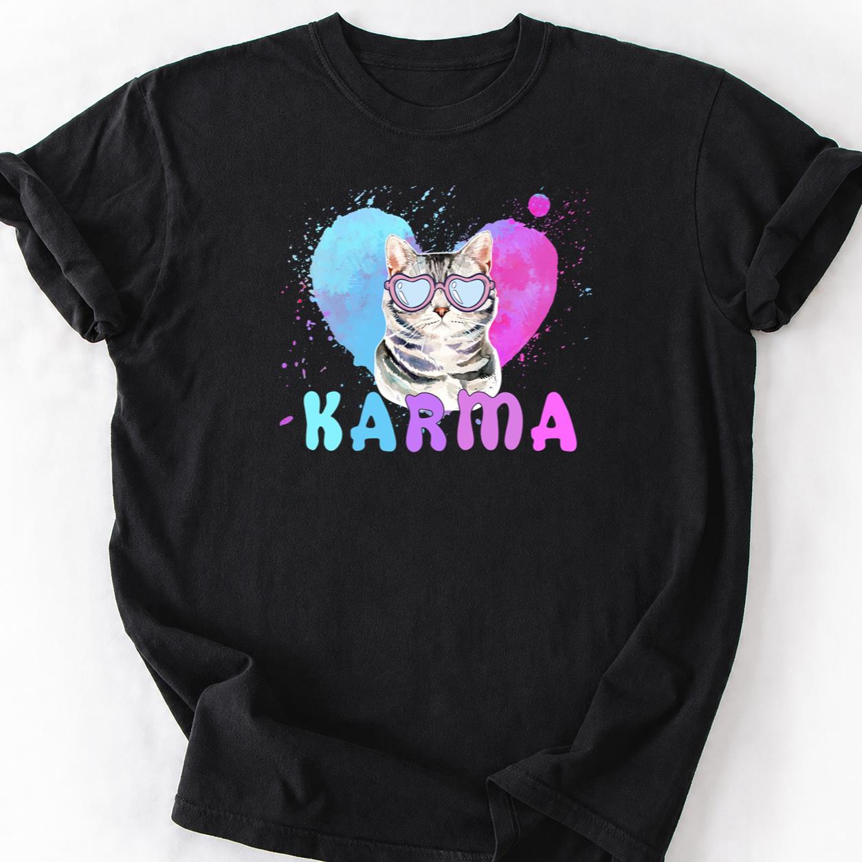 Heart Glasses Cat Watercolor Tee