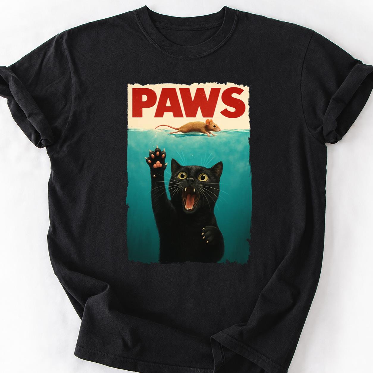 PAWS Jaws Parody Cat Mouse Tee