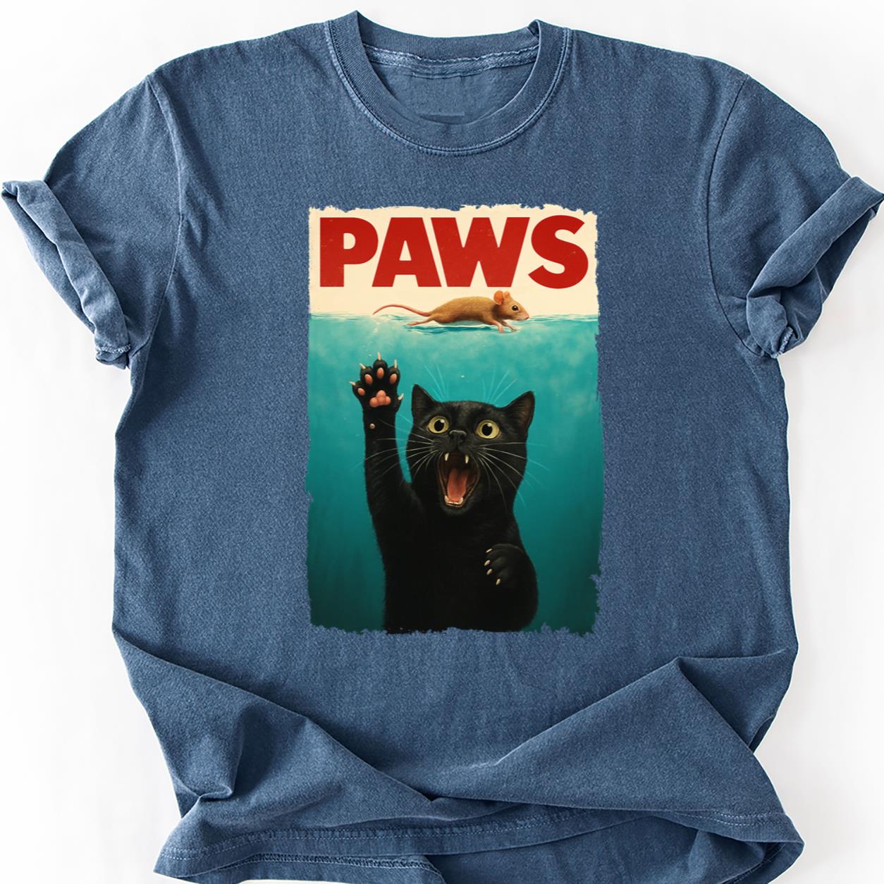 PAWS Jaws Parody Cat Mouse Tee