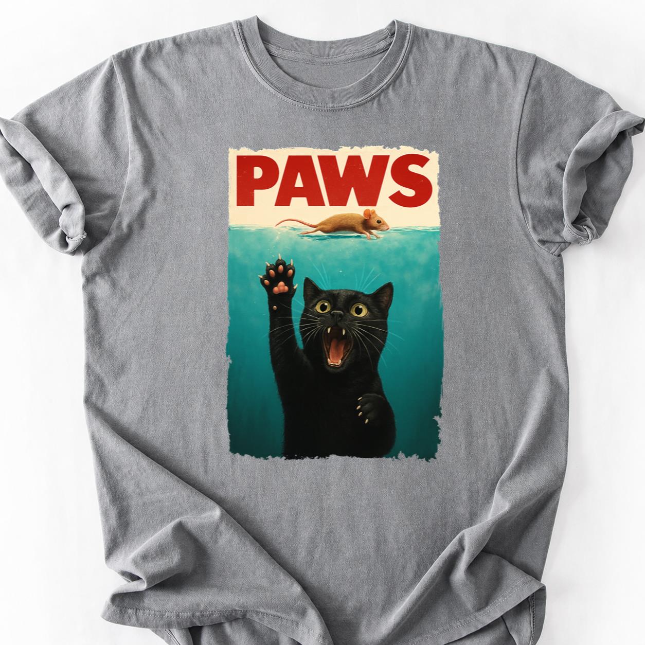 PAWS Jaws Parody Cat Mouse Tee