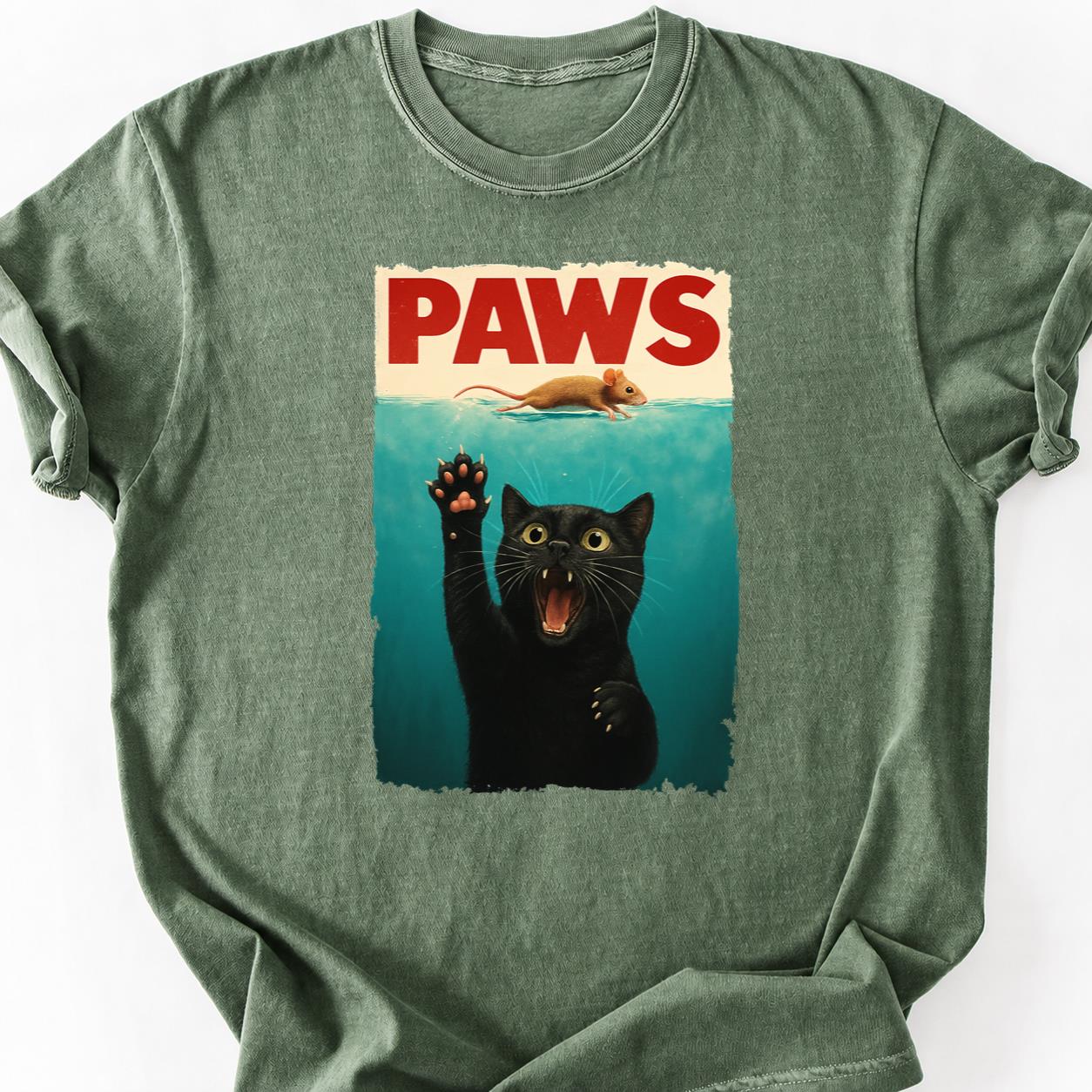 PAWS Jaws Parody Cat Mouse Tee