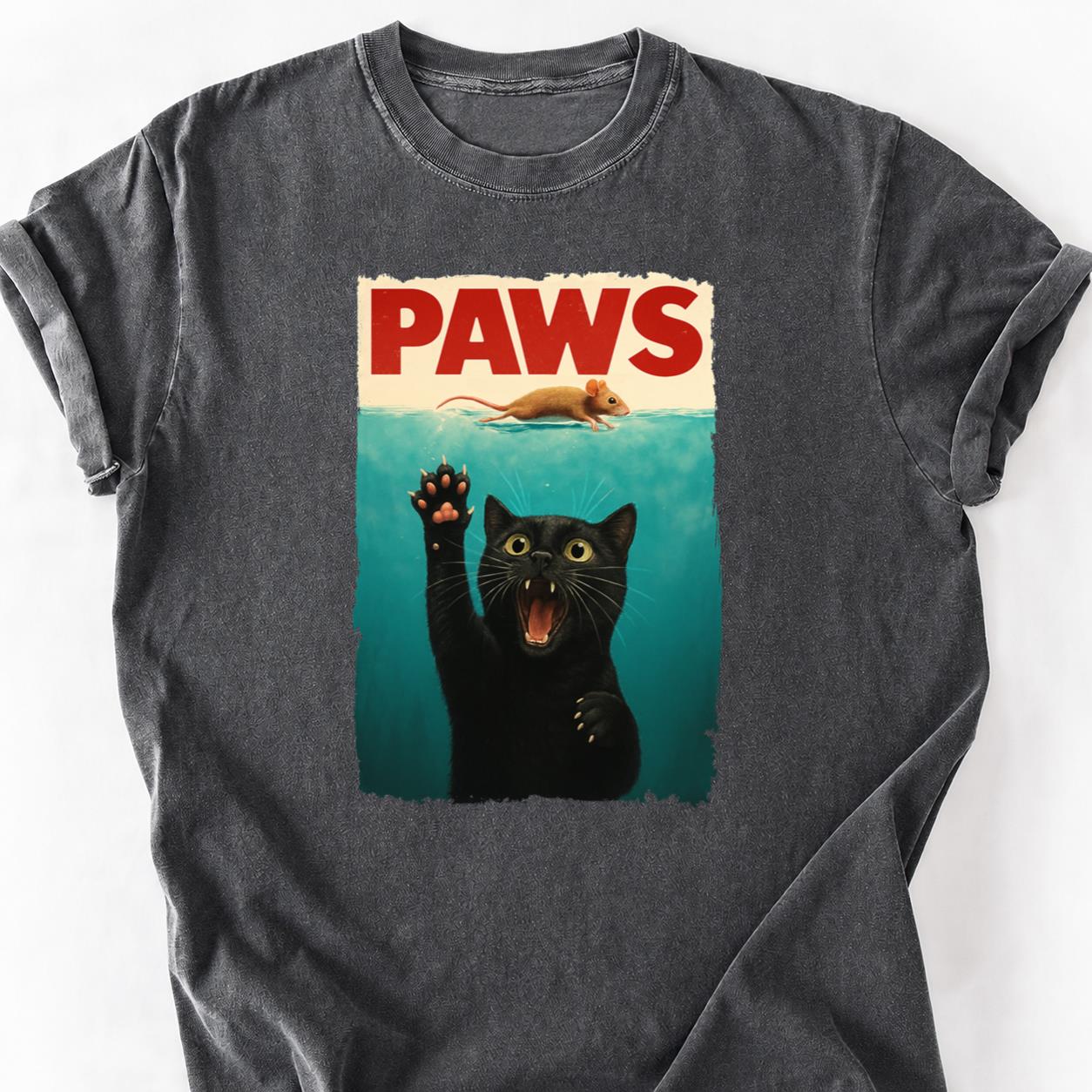 PAWS Jaws Parody Cat Mouse Tee