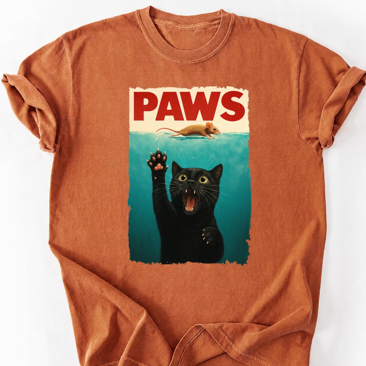 PAWS Jaws Parody Cat Mouse Tee