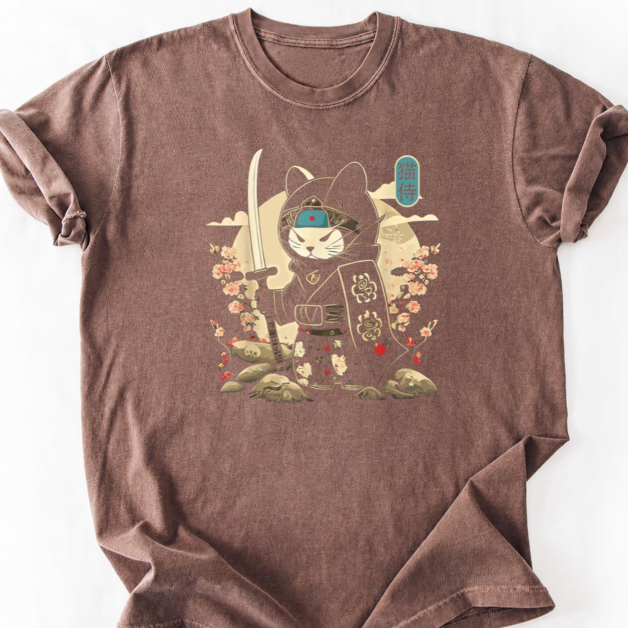 Samurai Cat Katana Cherry Blossom Tee