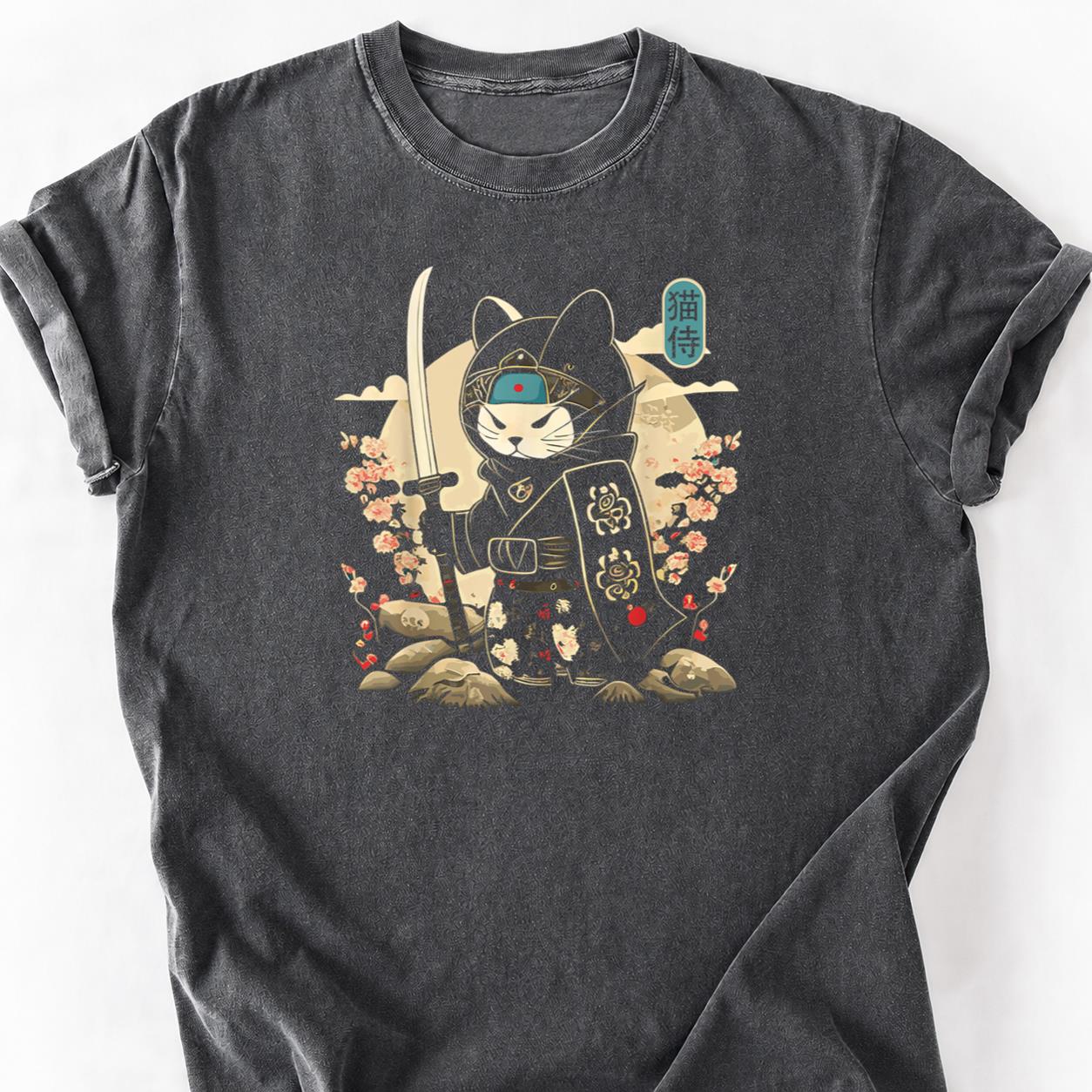 Samurai Cat Katana Cherry Blossom Tee
